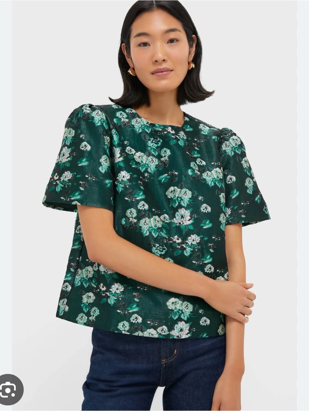 Tuckernuck Pomander Place Emerald Magnolia Floral Jacquard Lyla Blouse
